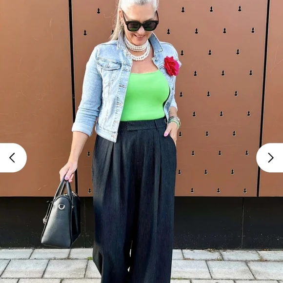 Snag Tights Black Pinstripe Trousers - F1 - Picture 2 of 4